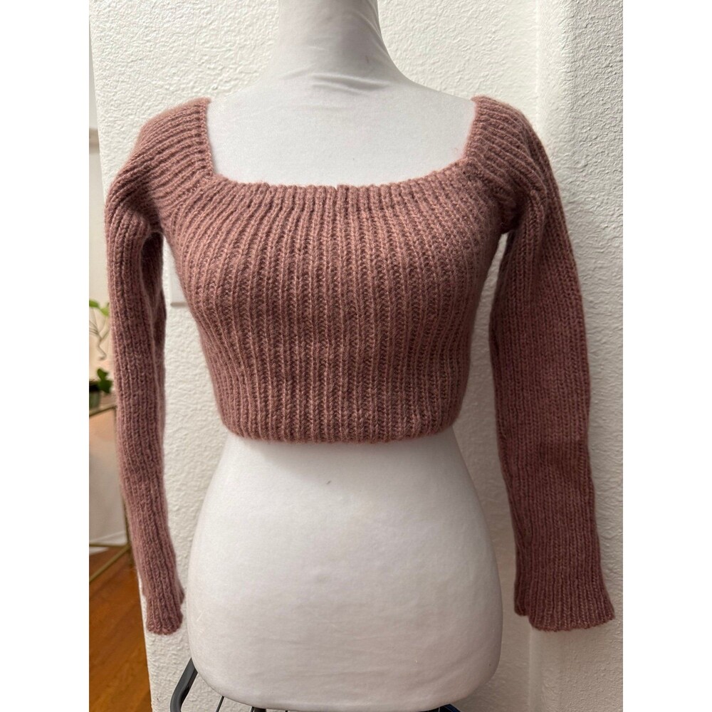 Naked Wardrobe Ribbed Knit Crop Sweater Top Mauve Pink Size Small